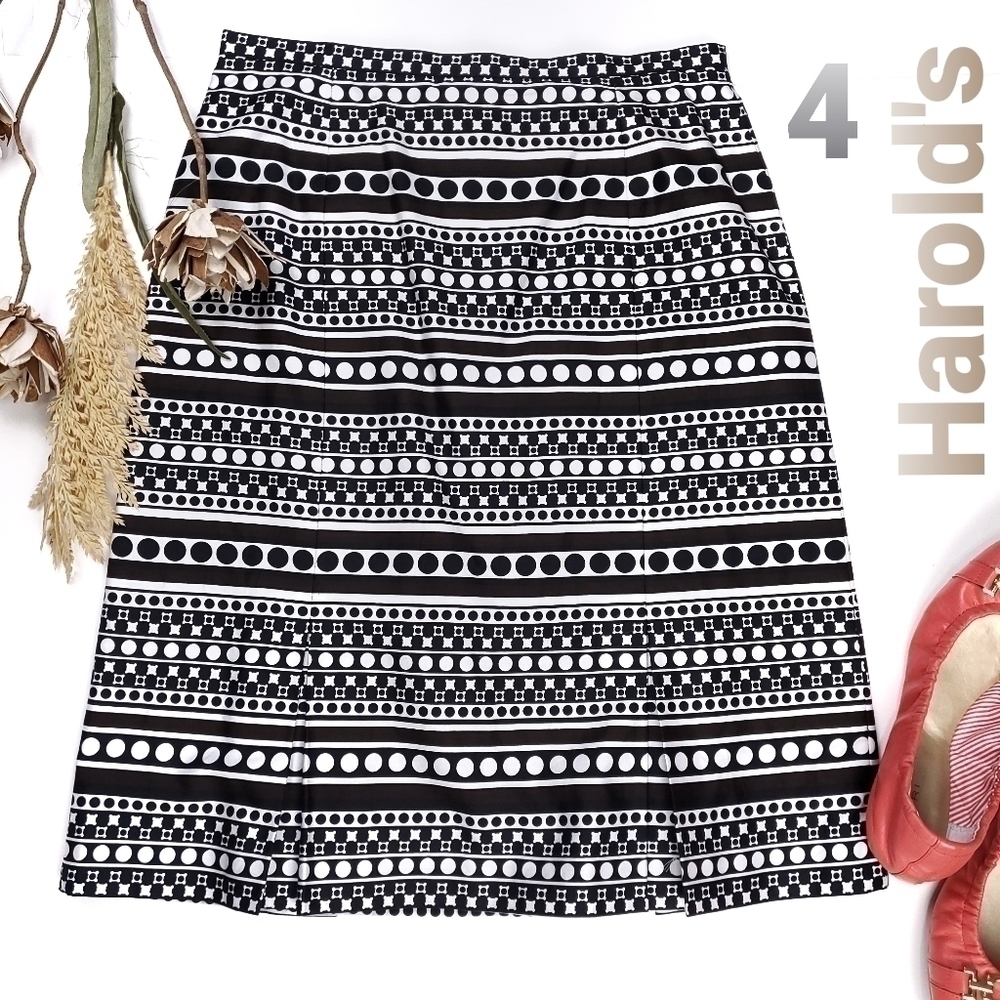 Harold's New Blk Brown Wht Art Deco Skirt Size 4